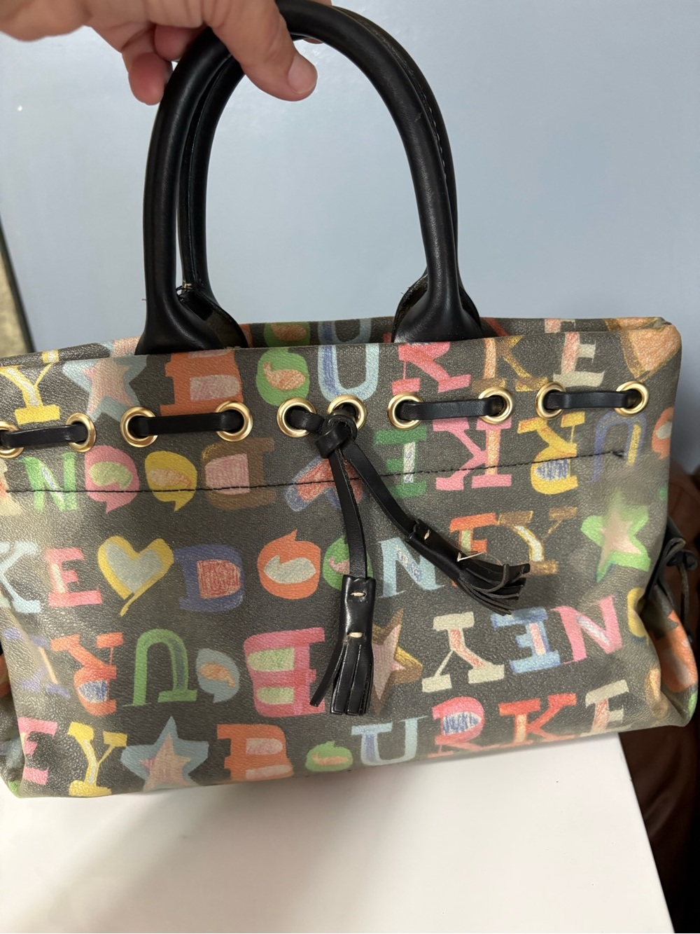 Dooney & Bourke Multicolor Logo Satchel - Black Trim
